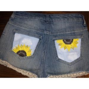 Hand Painted Sunflower Shorts